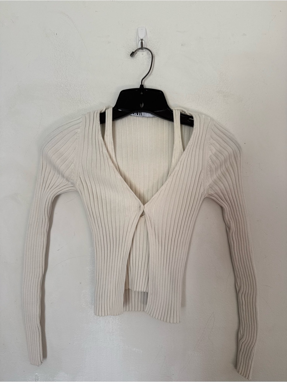 Zara Womens Ivory Ribbed Double Layer Sweater Top, Size Small
